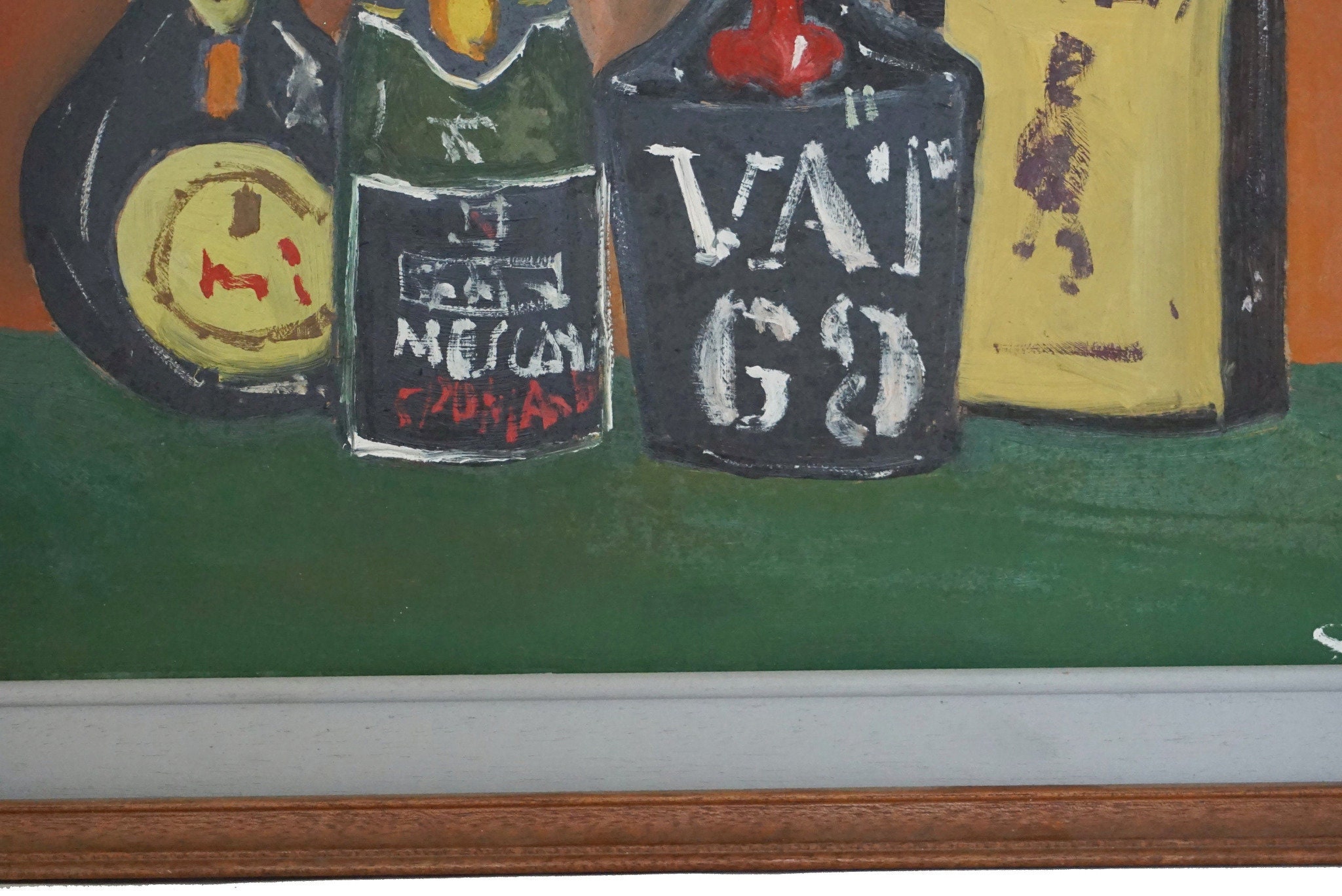Mid Century Liquor Bottle Painting, Original Still Life Art, Bar Wall Decor