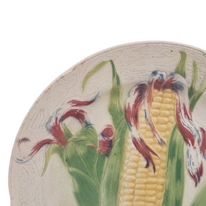 French Antique Majolica Plate with Corn Cob by Keller & Guerin St Clement, Ceramic Kitchen Wall Hanging Decor image 4