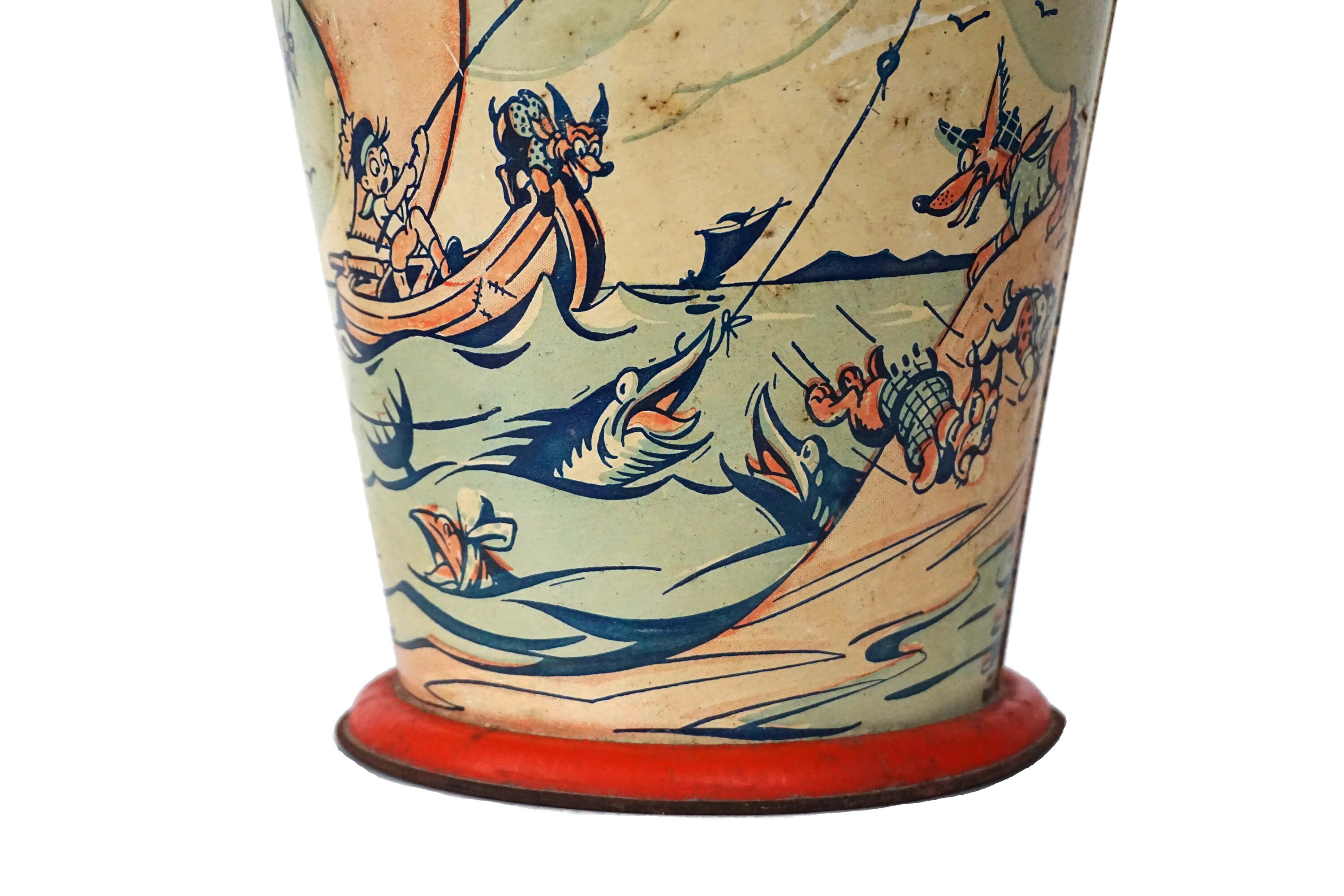 Antique Tin Beach Bucket, French Tole Sand Box Toy Pail