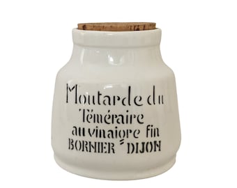 Stoneware Bornier Dijon Mustard Jar Pot, French Kitchenware Collectible