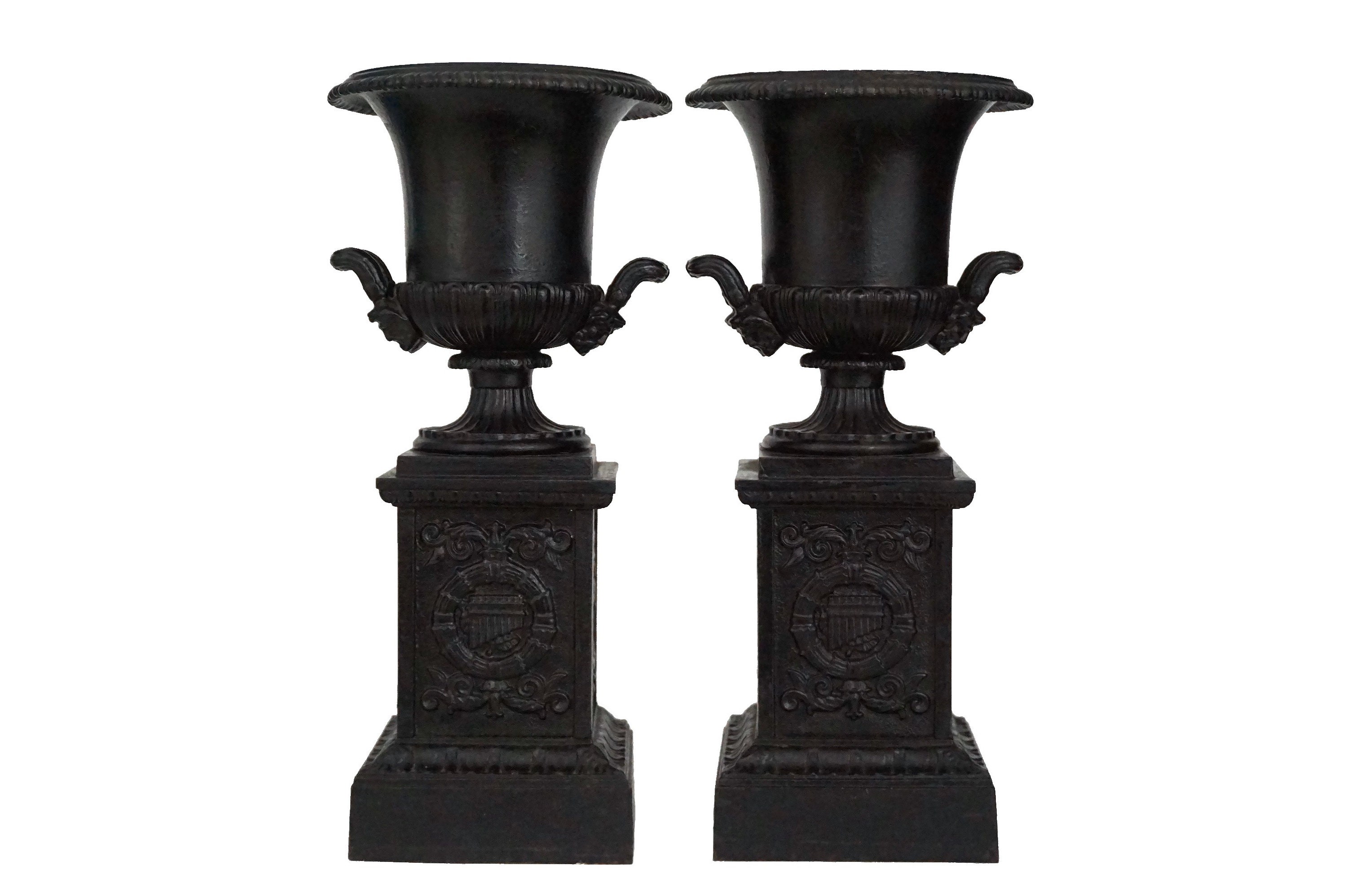 RESERVED for Michael. French Antique Mantel Garniture Urns, Pair of