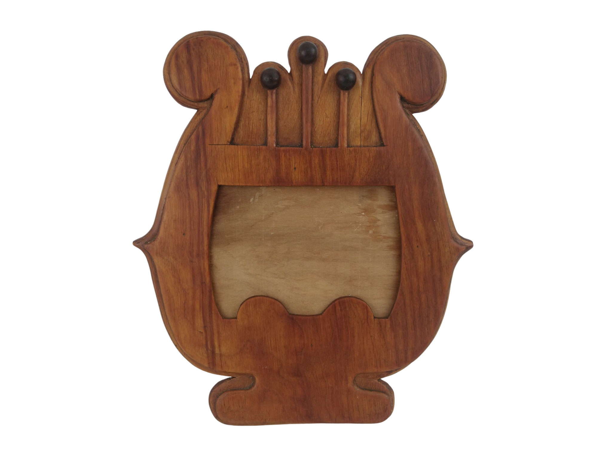 Art Deco Wooden Lyre Harp Photo Frame, Antique French Musical