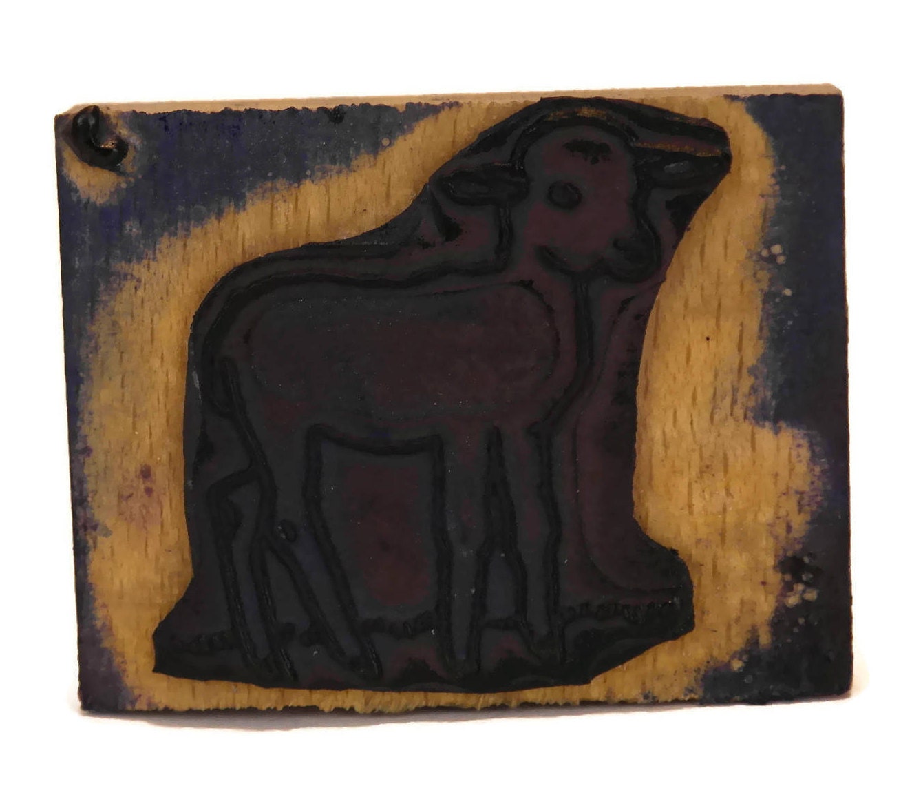 Lamb Rubber Stamp Wood Print Block.
