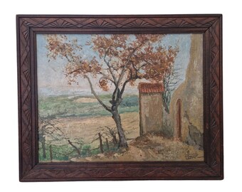 1930s French Farmhouse in Country Landscape Painting, Rustic Provencal Farm Home Decor and Wall Art