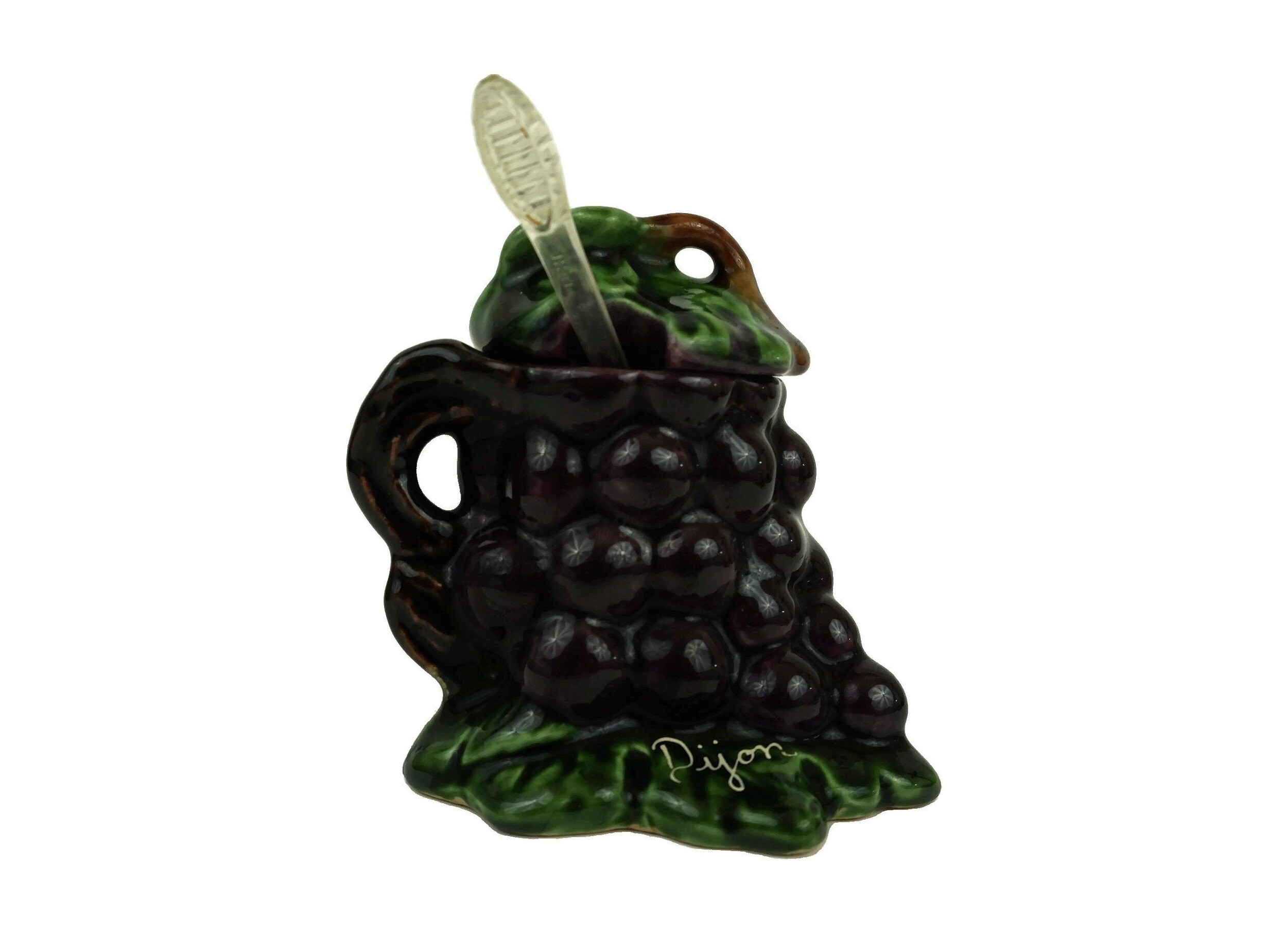 Pot de Moutarde Majolique Dijon Vintage, Pot Condiment Collection, Décor Table Raisin