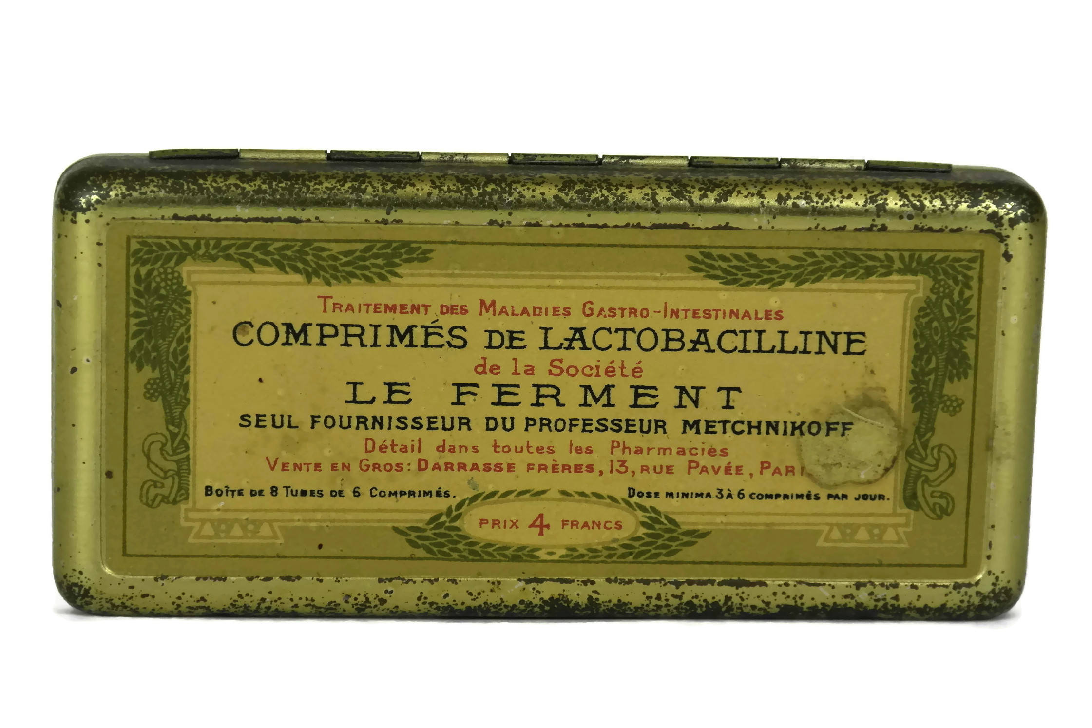 Vintage French Medicine Pill Box. Lactobacilline Lithograph Medical Tin