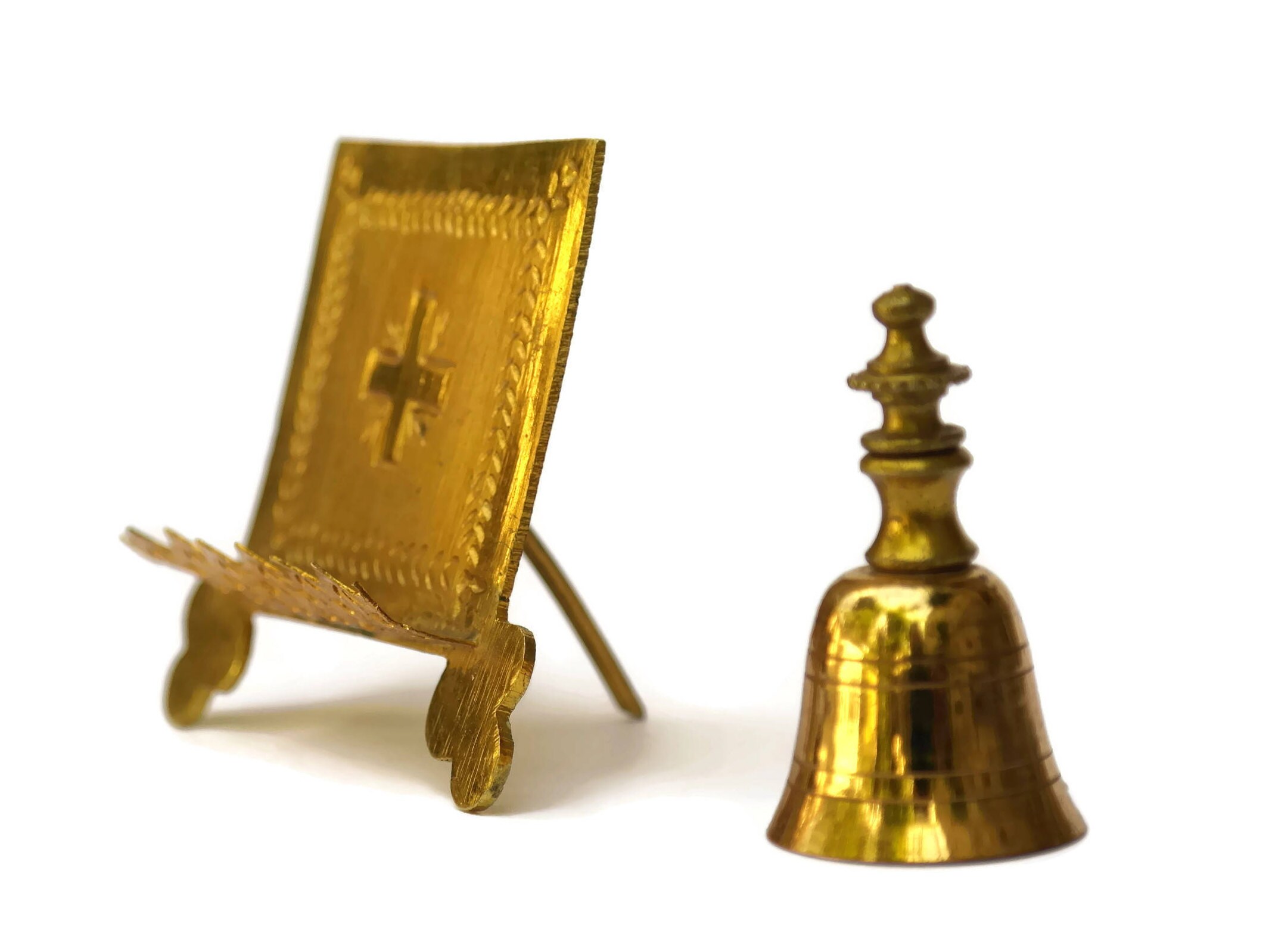 French Catholic Children's Mass Kit. Miniature Candelabra, Bible Stand