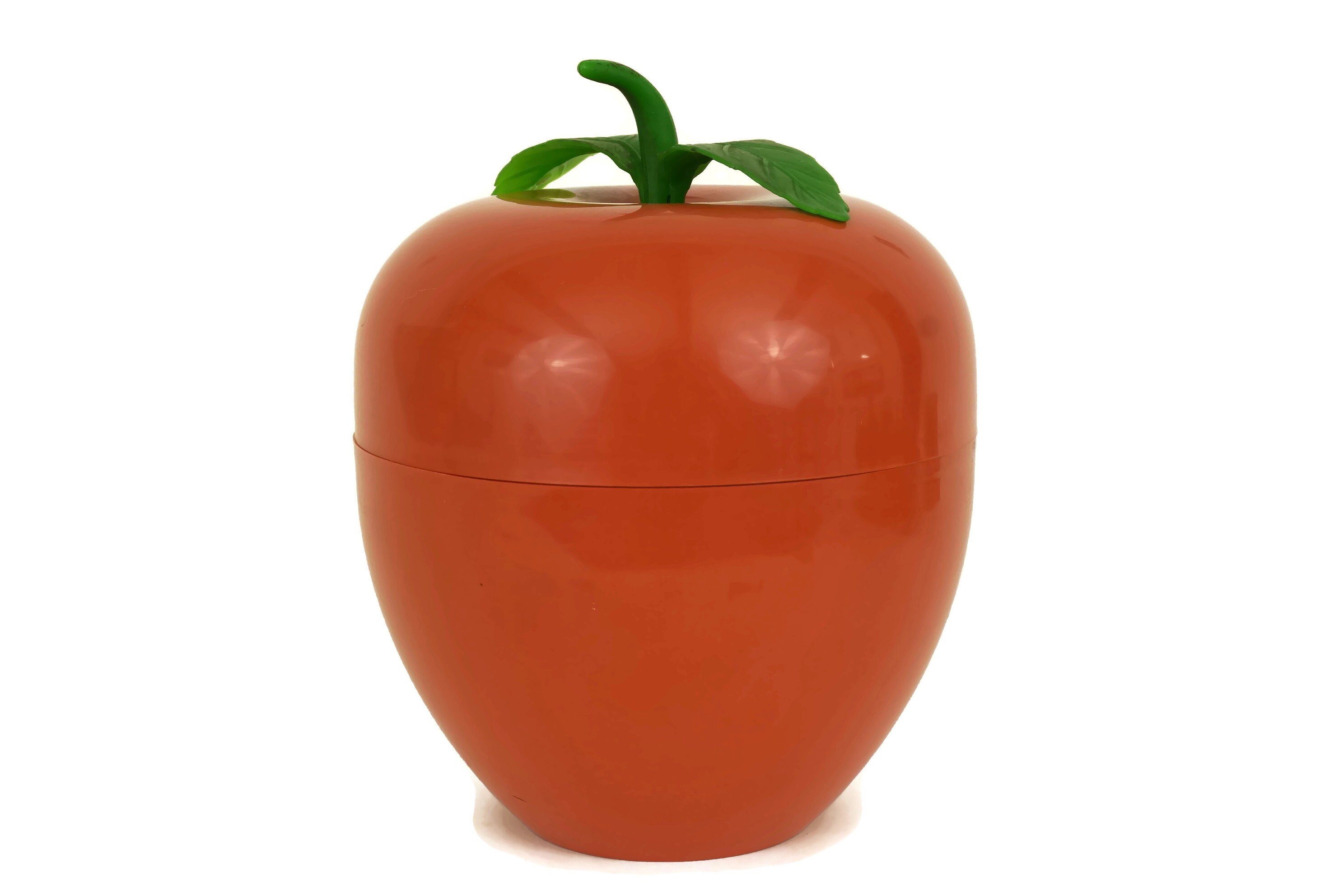 Vintage Orange Apple Ice Bucket, 1970s Retro Barware, Plastic Fruit Display