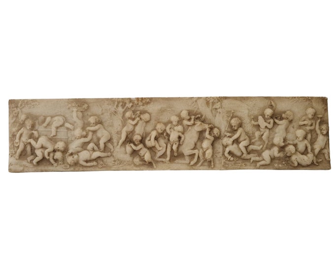 Cherubs and Fauns Alabaster Plaque, Mythological Wall Hanging Panel