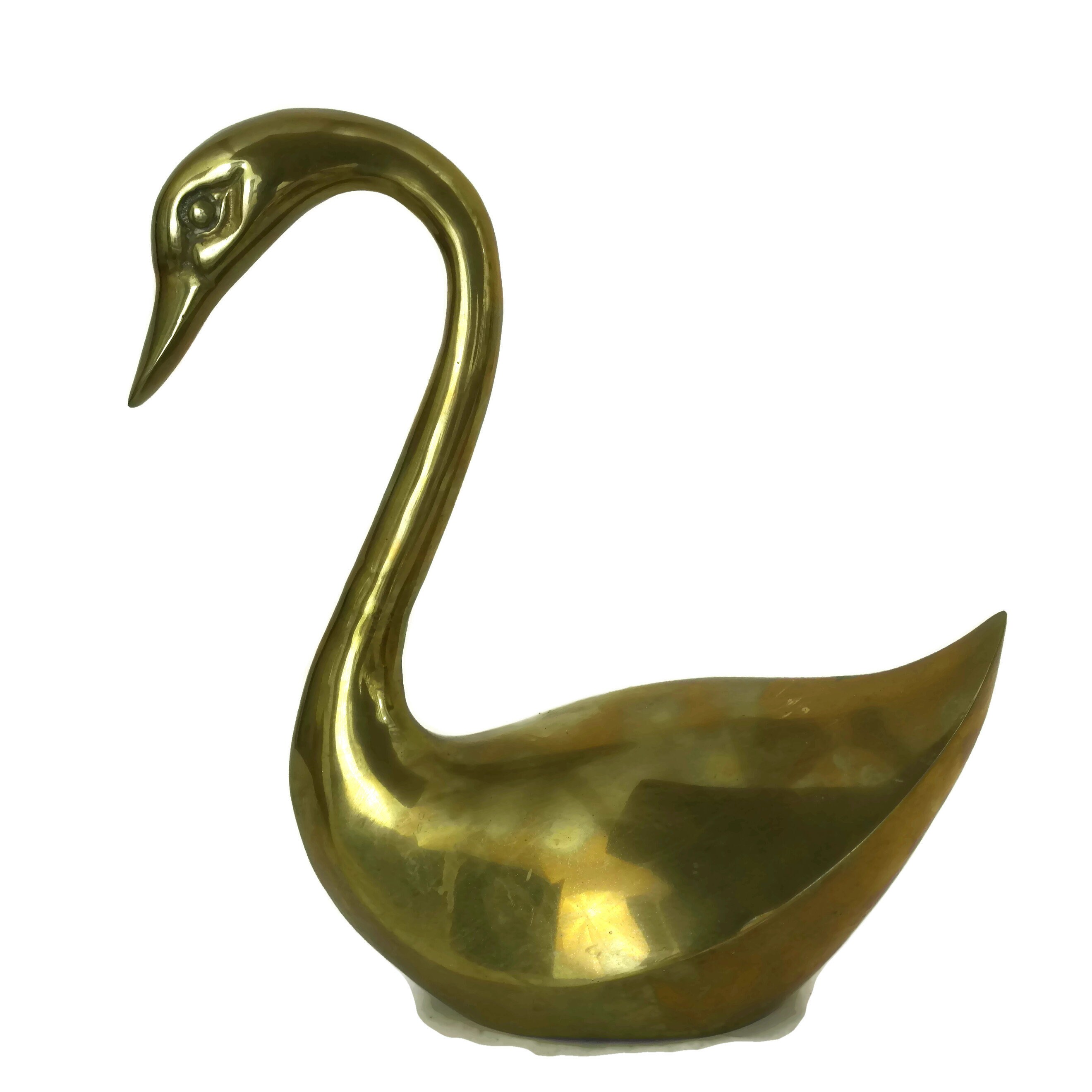 Pair of Mid Century Brass Swan Sculptures
