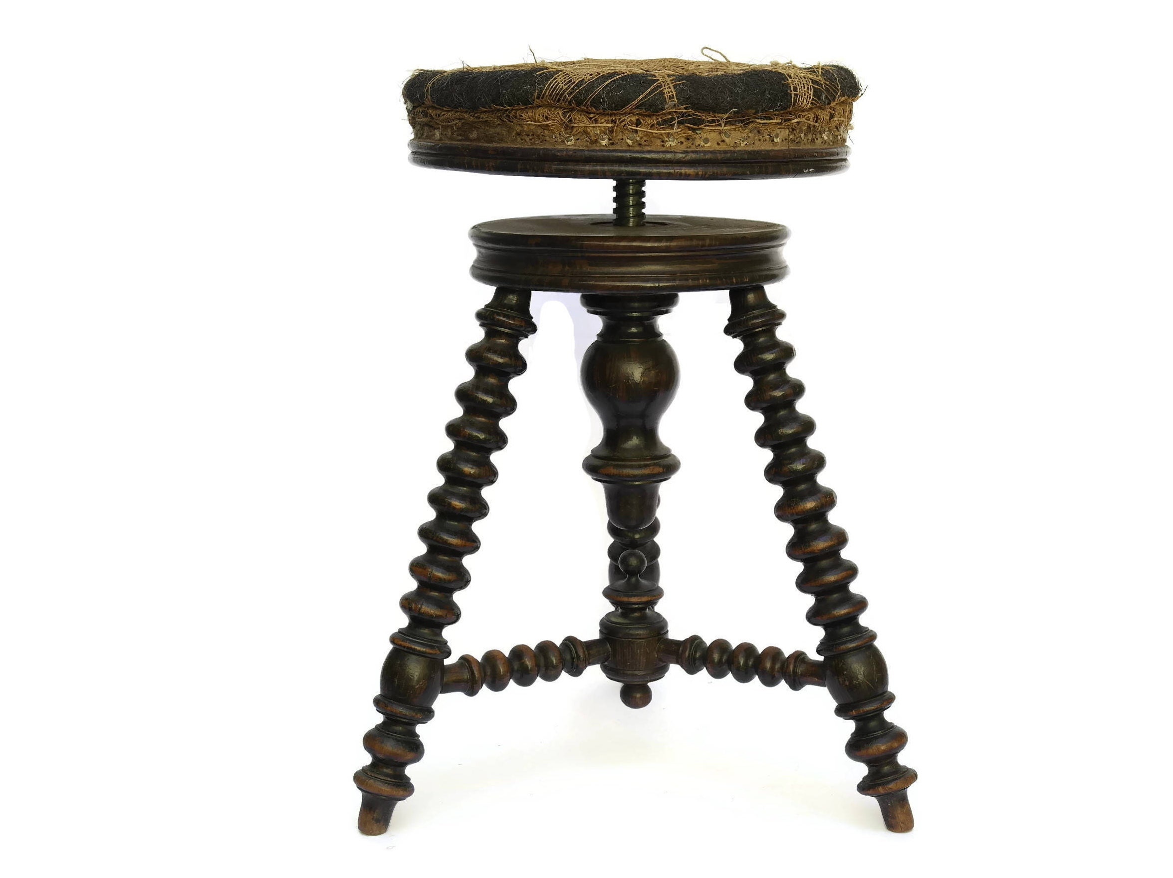 French Antique Piano Stool, 3 Legged Mahogany Wooden Stool, Napoleon