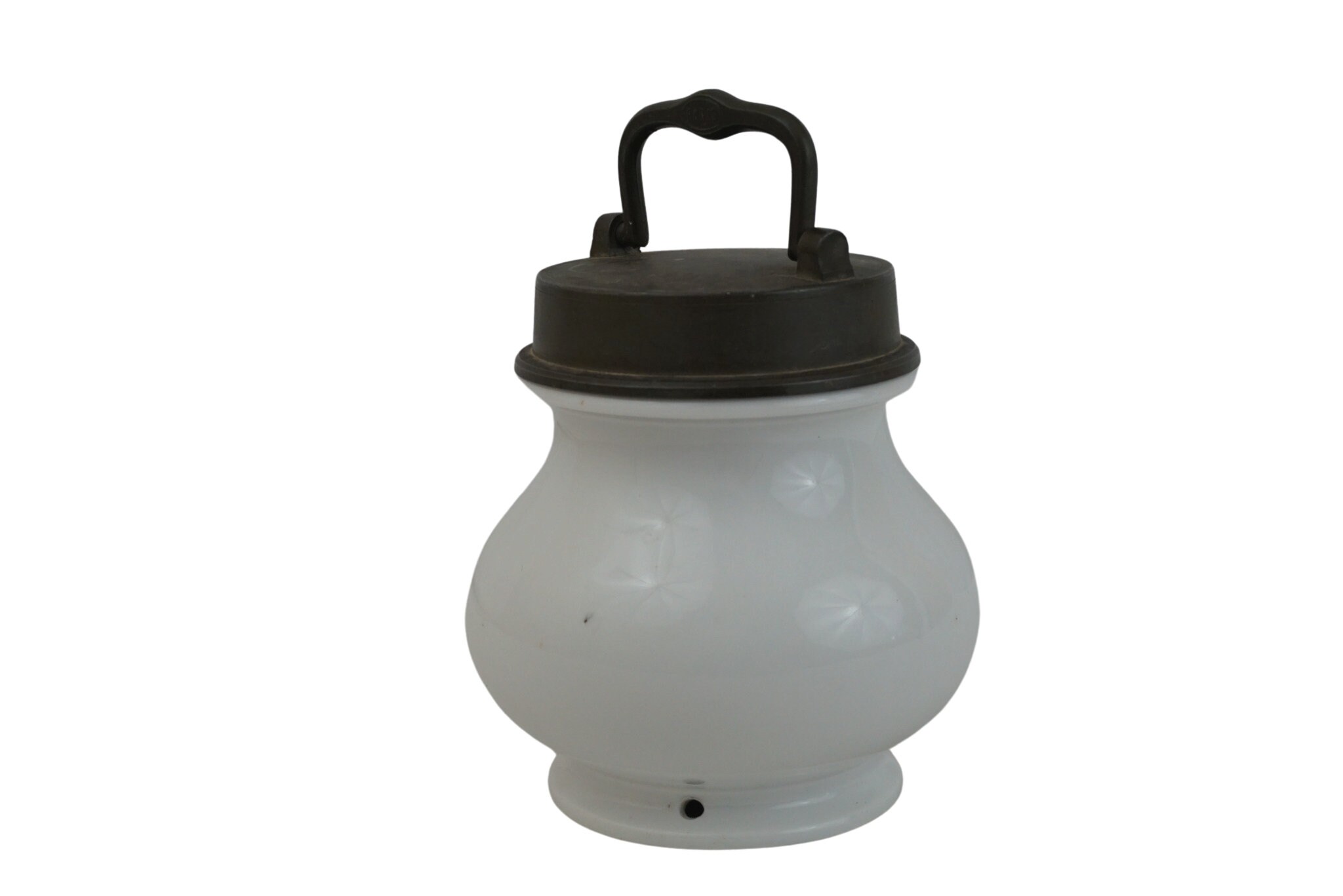 Pot à Soupe en Porcelaine Français Antique avec Couvercle Étain, Pot Céramique Émaillée