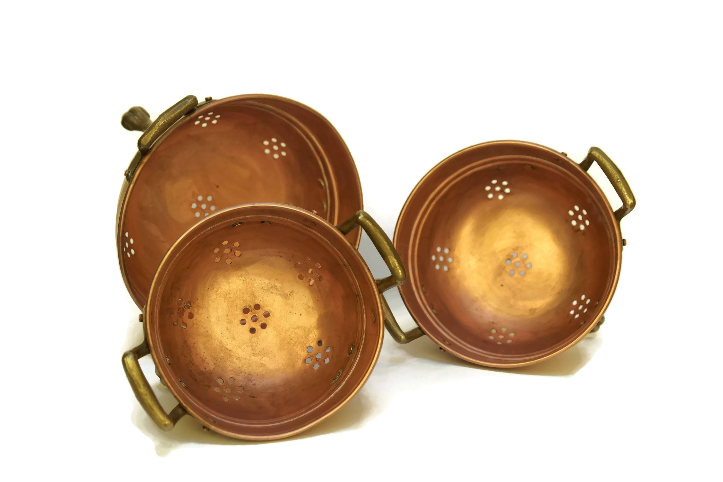 French Copper Colanders Set of 3.