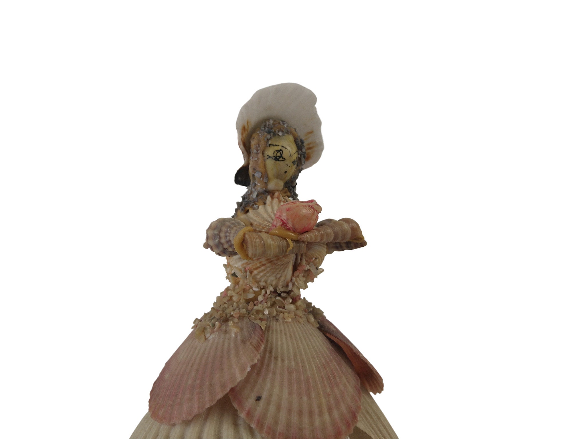 Vintage Sea Shell Lady Figurine, French Seashell Art Souvenir