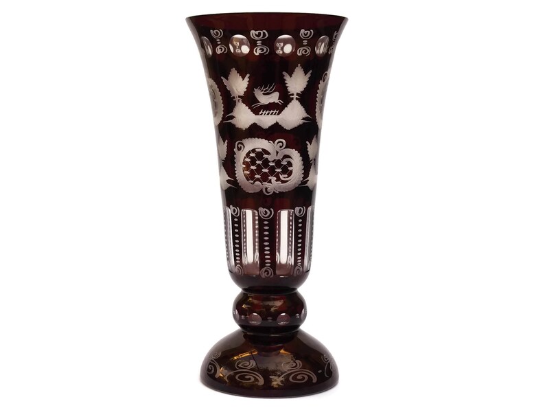 Antique Egermann Cranberry Crystal Vase Ruby Red Cut To Clear Etsy