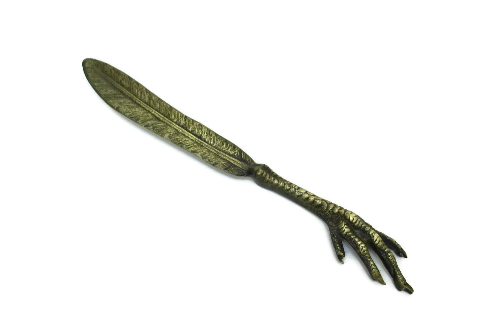 French Antique Bird Claw and Feather Brass Letter Opener