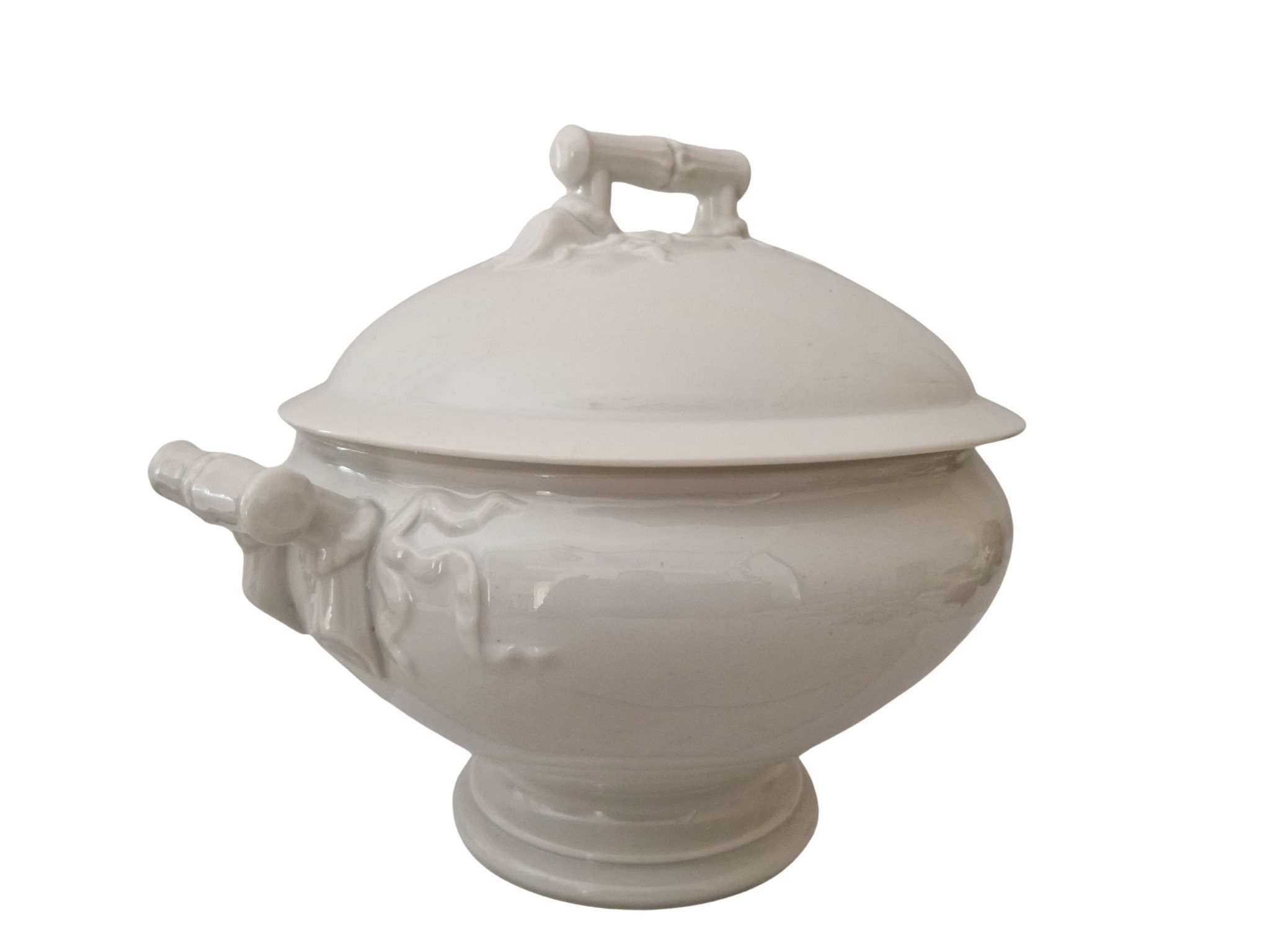 French Porcelain Soup Tureen by Alfred Hache, Antique Ceramic Soupière