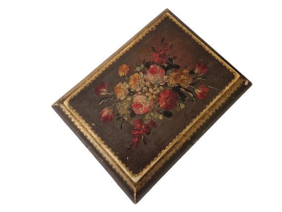Hand Painted Florentine Jewelry Box with Flowers,… - image 6