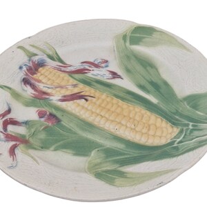 French Antique Majolica Plate with Corn Cob by Keller & Guerin St Clement, Ceramic Kitchen Wall Hanging Decor image 2