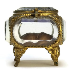 French Jewelry Box. Gilt and Glass Jewelry Casket. 1900 Paris Exposition Souvenir Box.