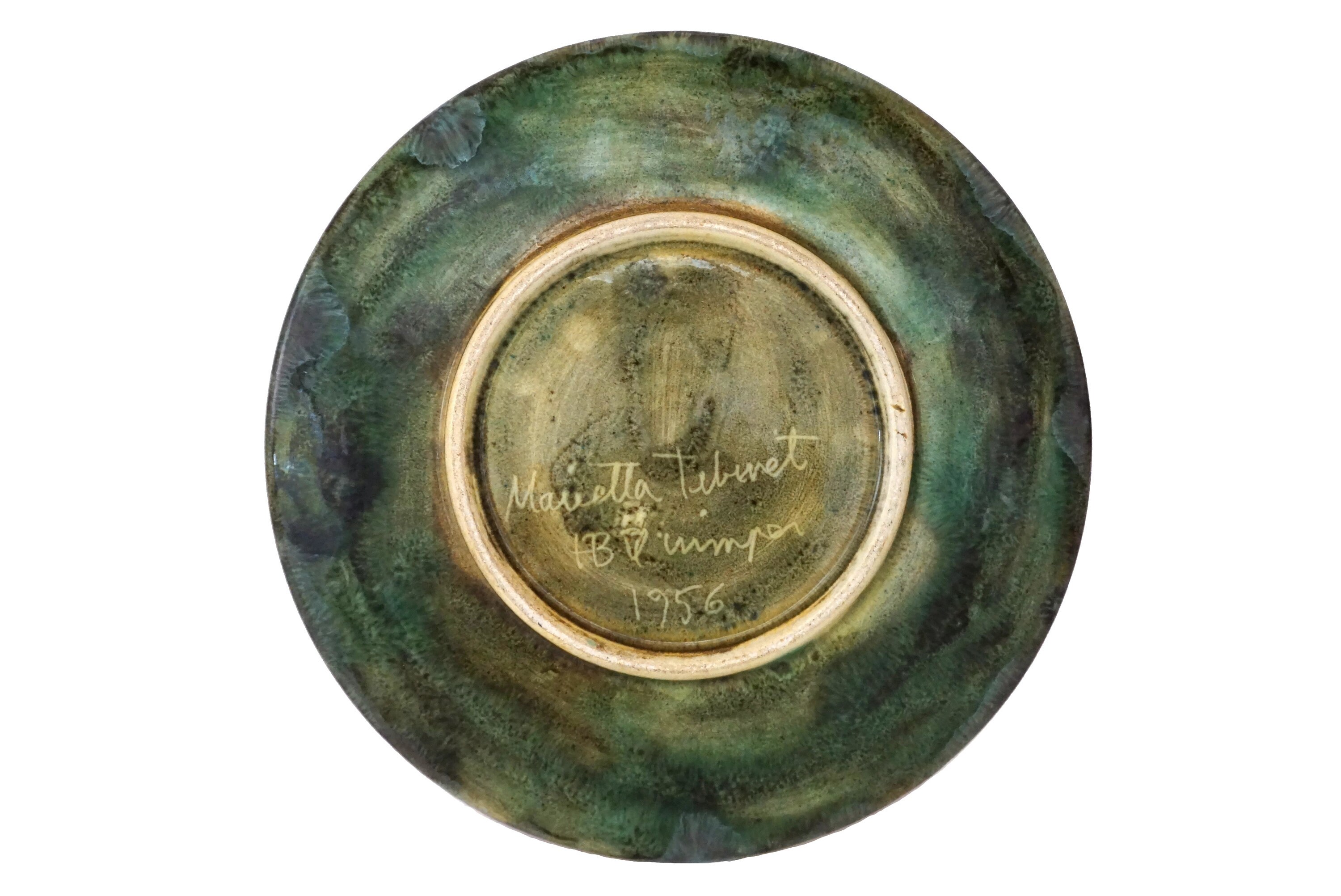 Vintage 1960s French Pottery Plate with Flowers, Marietta Taburet