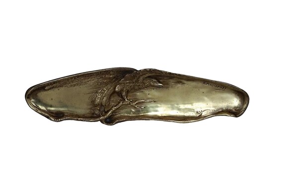 Antique Bronze Eagle Figurine Coin Dish Signed Alb
