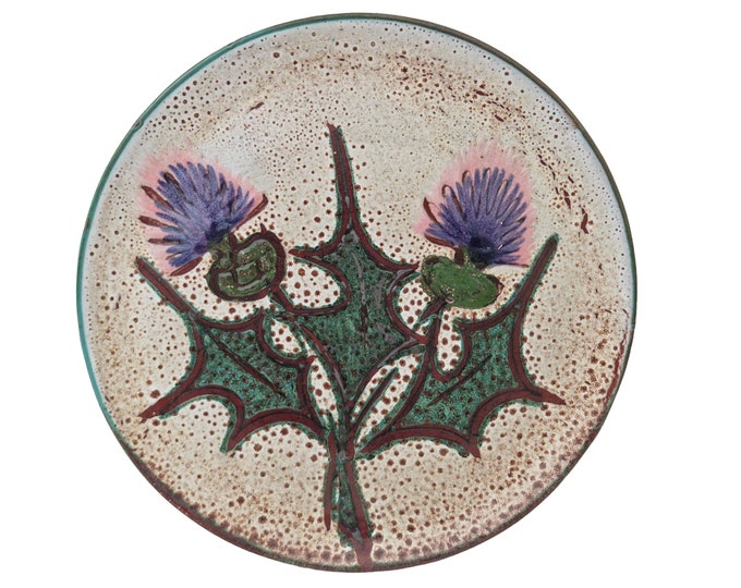 1960s Vallauris Ceramic Thistle Plate, Mid Century Hand Painted French Pottery Studio Art