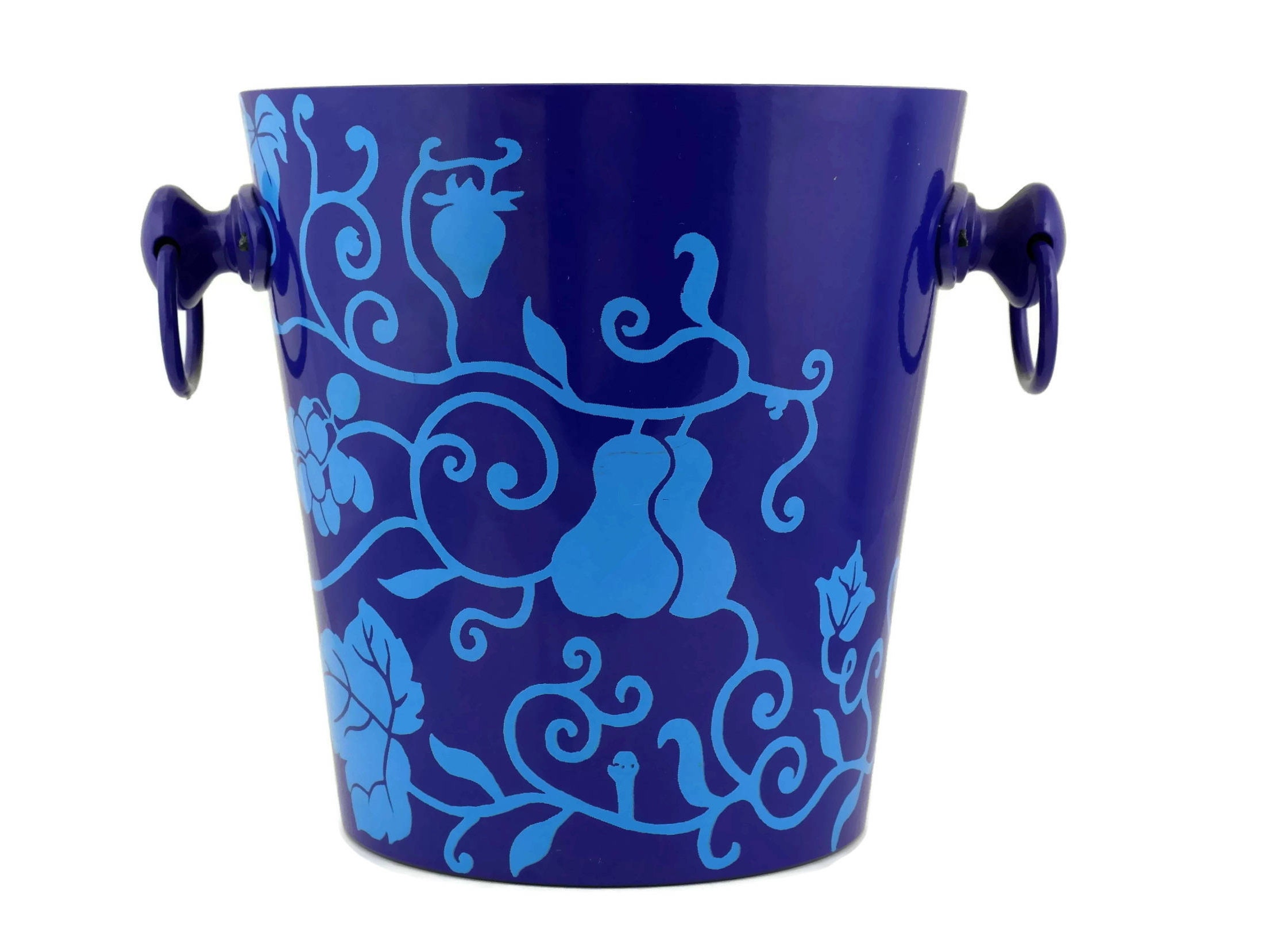 French Vintage Blue Champagne Bucket. Bar Decor Ice Bucket. Retro Barware.