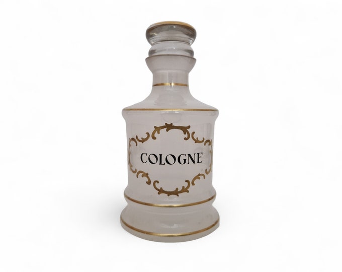 Antique French Cologne Bottle, Glass Perfume and Scent Flacon with Hand Lettering, Unisex Beauty Gifts