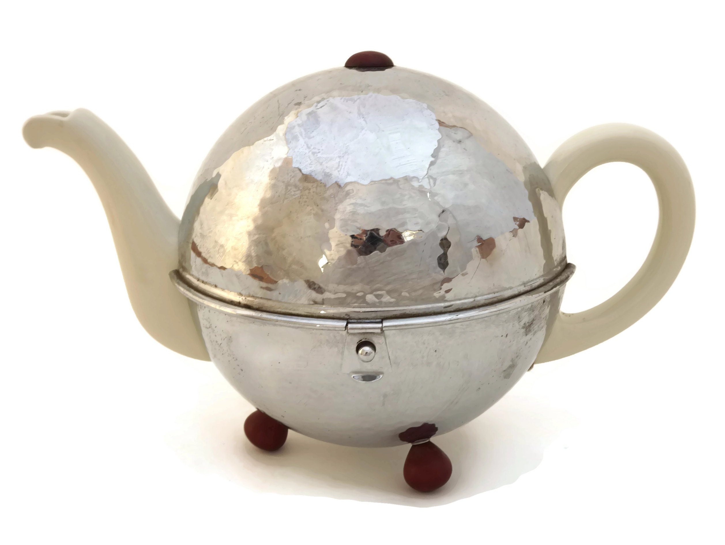 Bauhaus Design Tea Set by WMF, Art Deco Silver Tone Teapot, Sugar Bowl