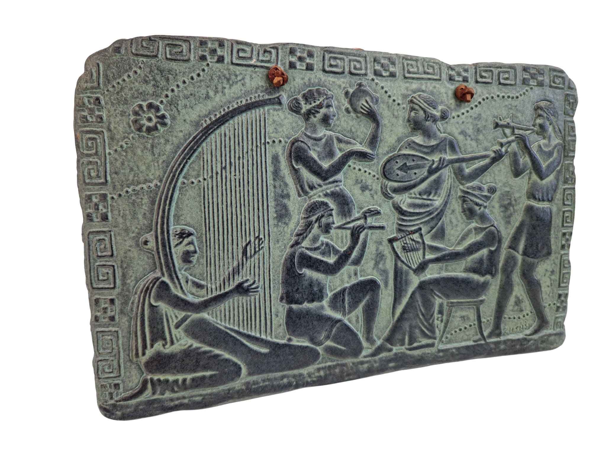 Ancient Greek Style Wall Hanging with Musicians, Ceramic Plaque with