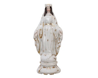 Paris Porcelain Virgin Mary Statuette, French Antique Hand Painted Saint Figurine