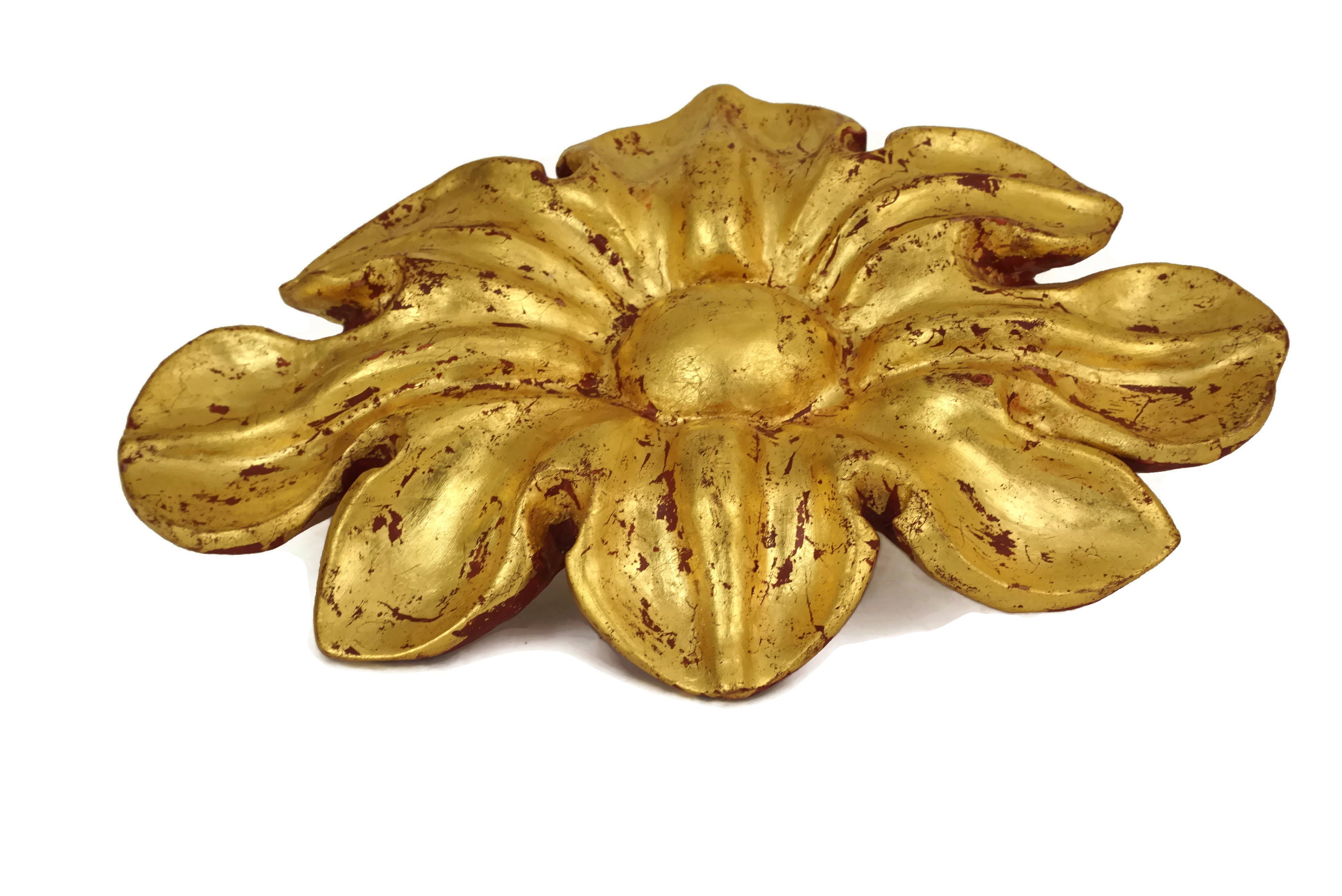 Antique Gilt Carved Wood Flower Wall Hanging