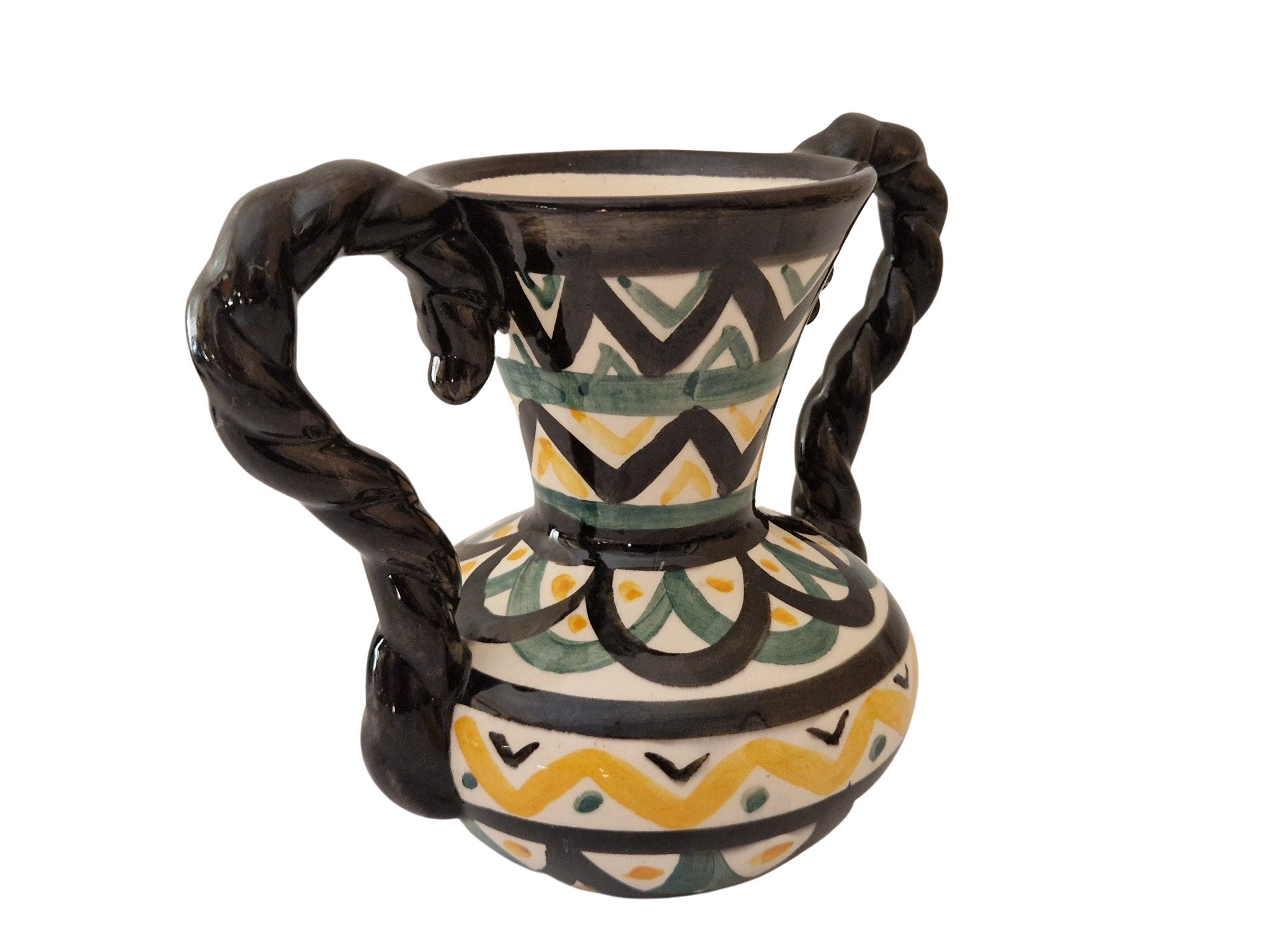 Mid Century Pottery Vase with Handles by St Jean de Bretagne, Hand