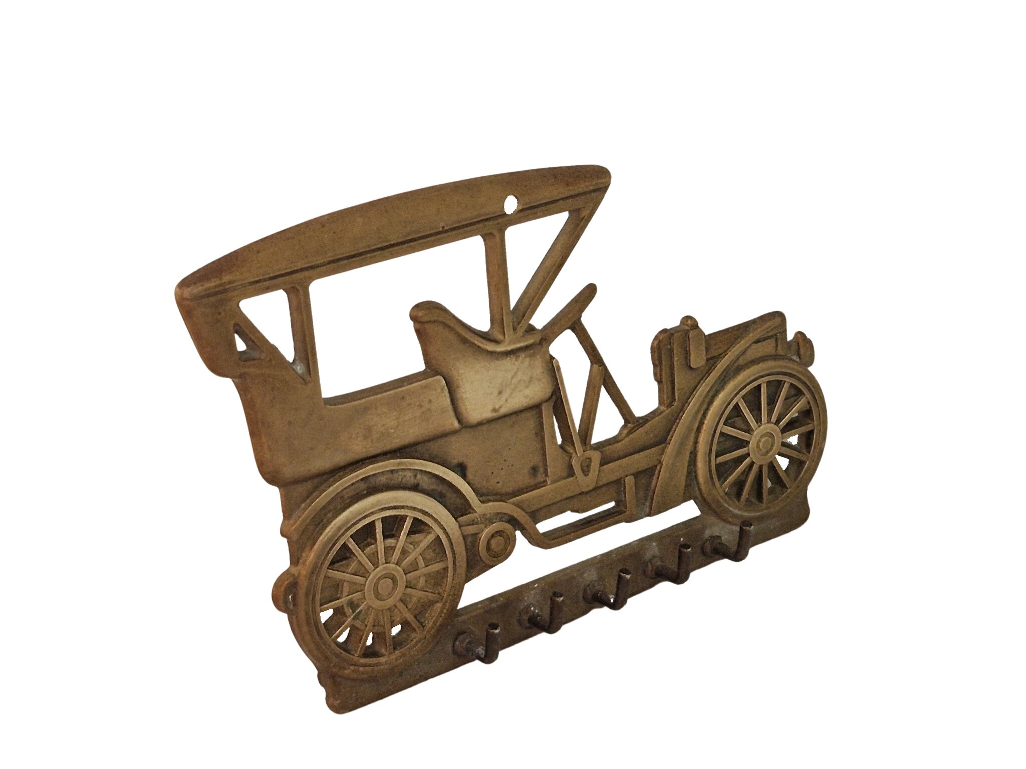 Brass Car Key Display Rack with 5 Hooks, Motorist Wall Hanging Decor