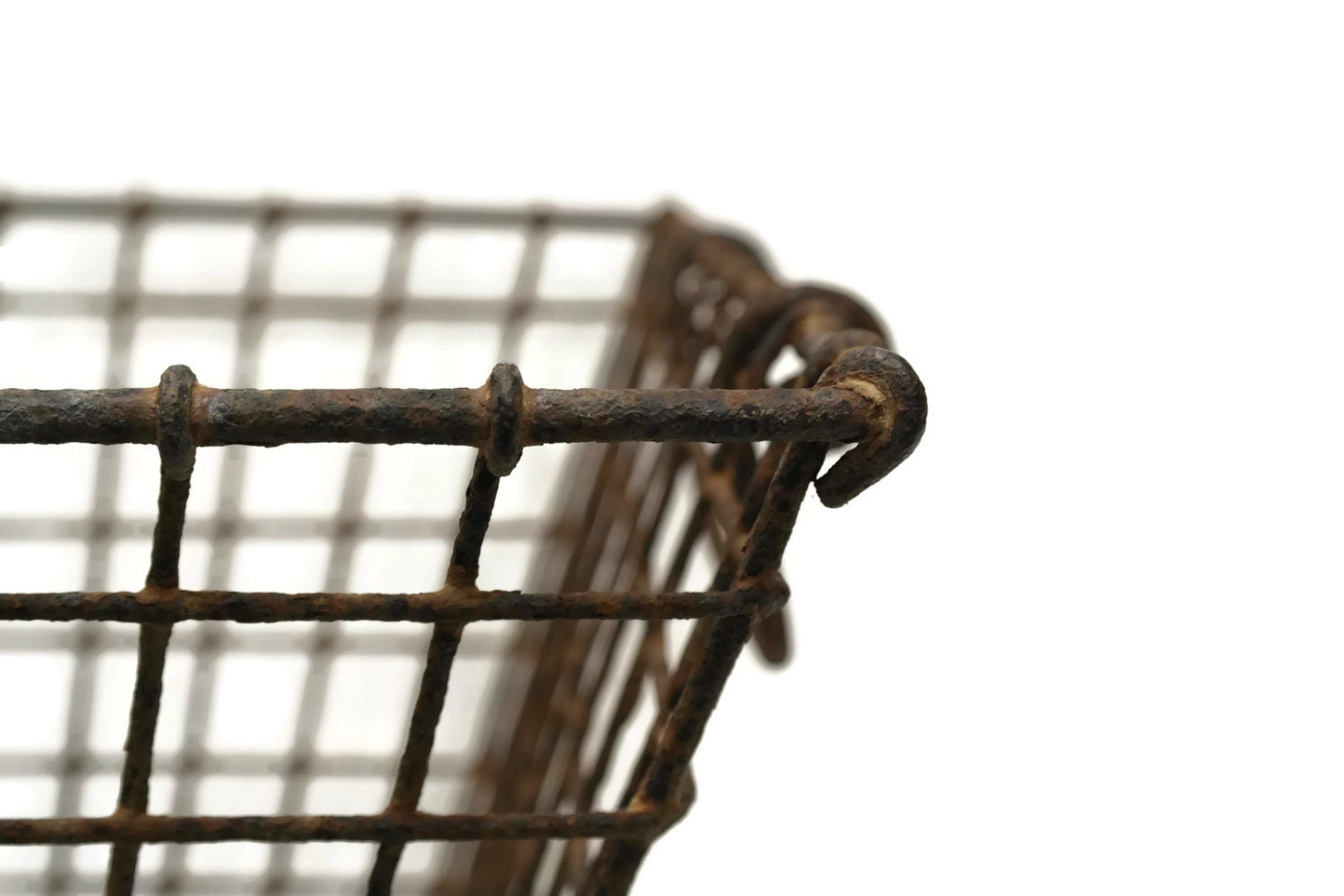 Industrial Antique Metal Locker Basket. Rustic French Mussel Basket.