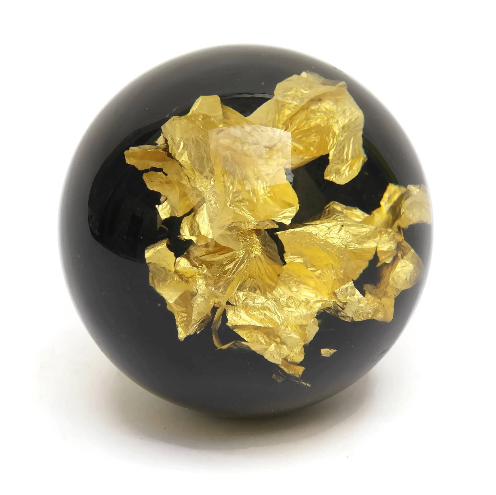 Vintage Resin Paperweight Ball with Gold Leaf Inclusion. 1970s Office