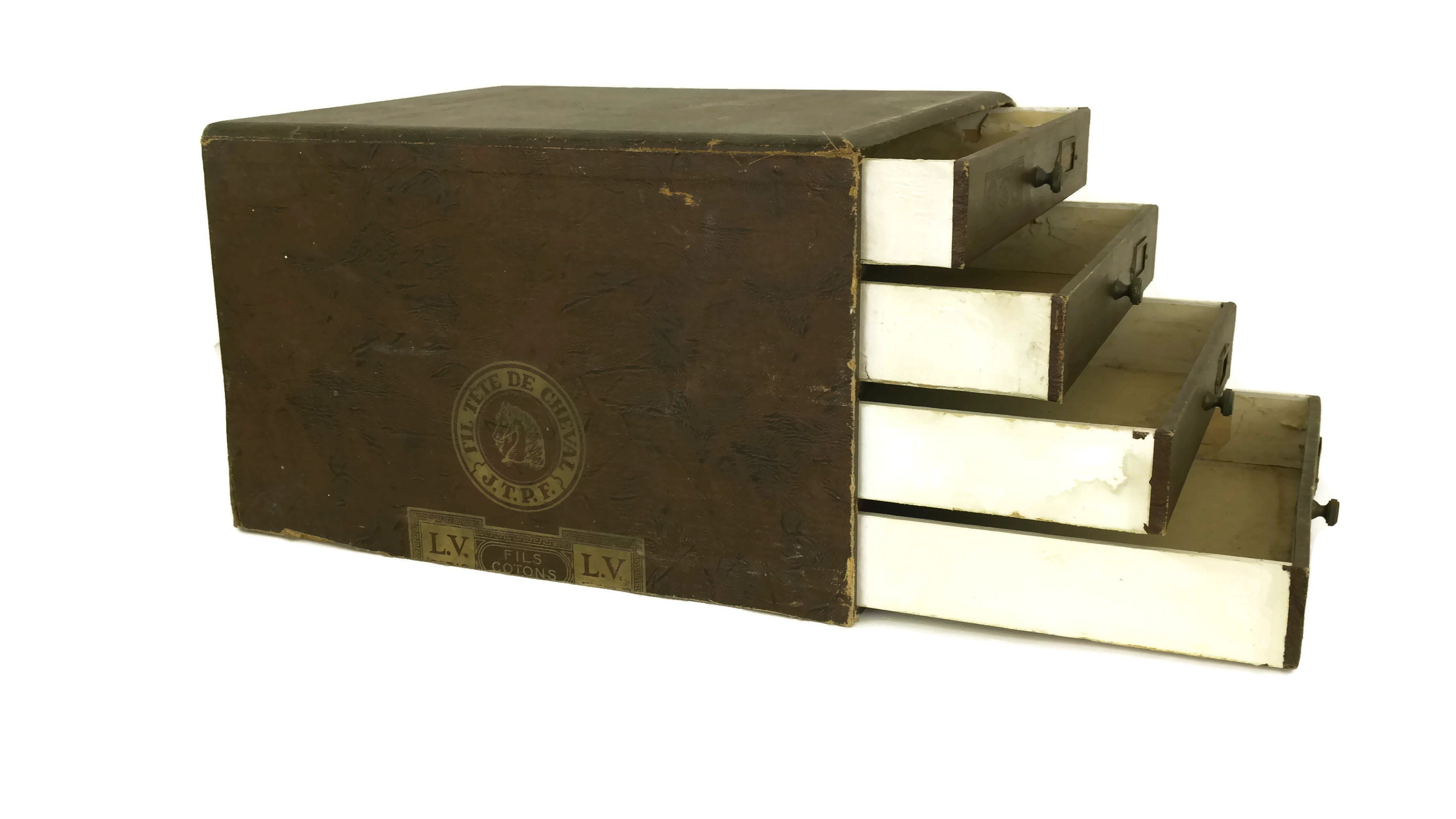 Antique Sewing Thread Box, French Embroidery Floss Storage