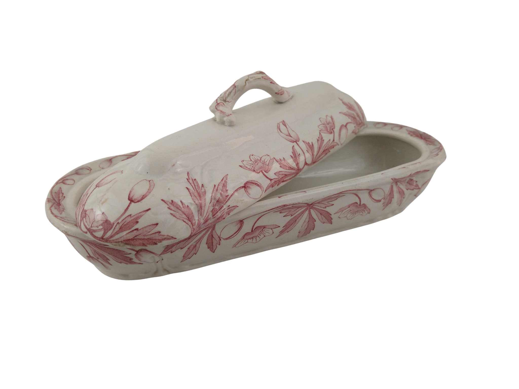 French Antique Ceramic Toothbrush Holder by Creil Montereau, Pink Bathroom Decor and Vanity