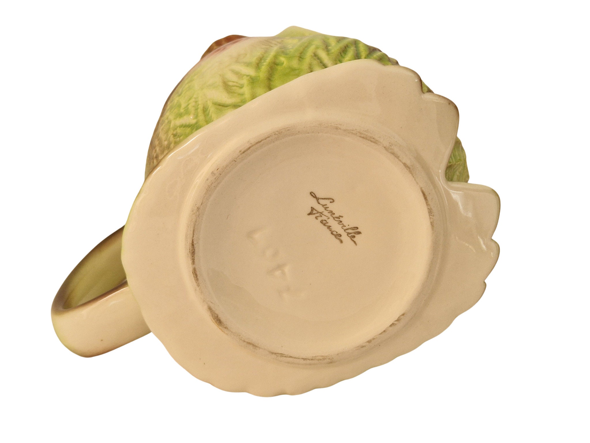 French Vintage Majolica Owl Pitcher, Luneville Ceramic Figural Animal