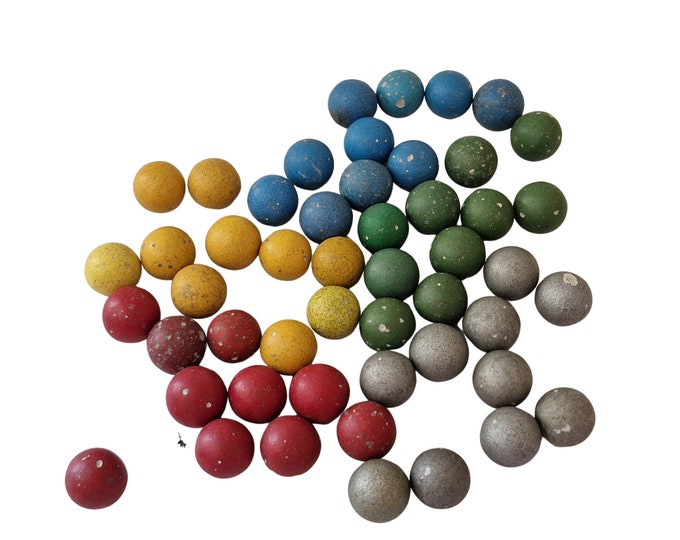 French Antique Clay Stone Marbles, Set of 50, Primitive Colored Earth Balls
