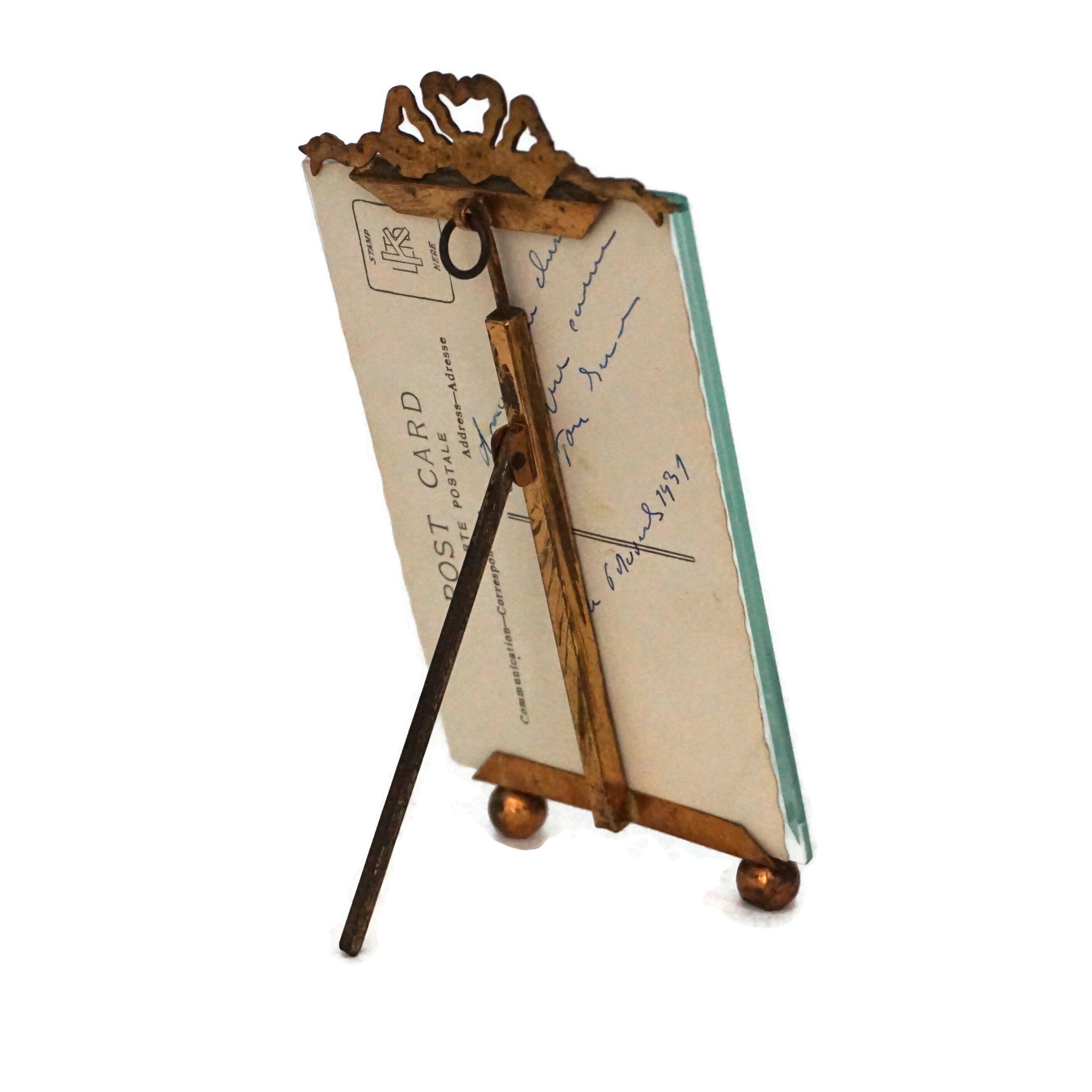 French Antique Photo Frame with Ribbon and Beveled Glass, Soldier Portrait