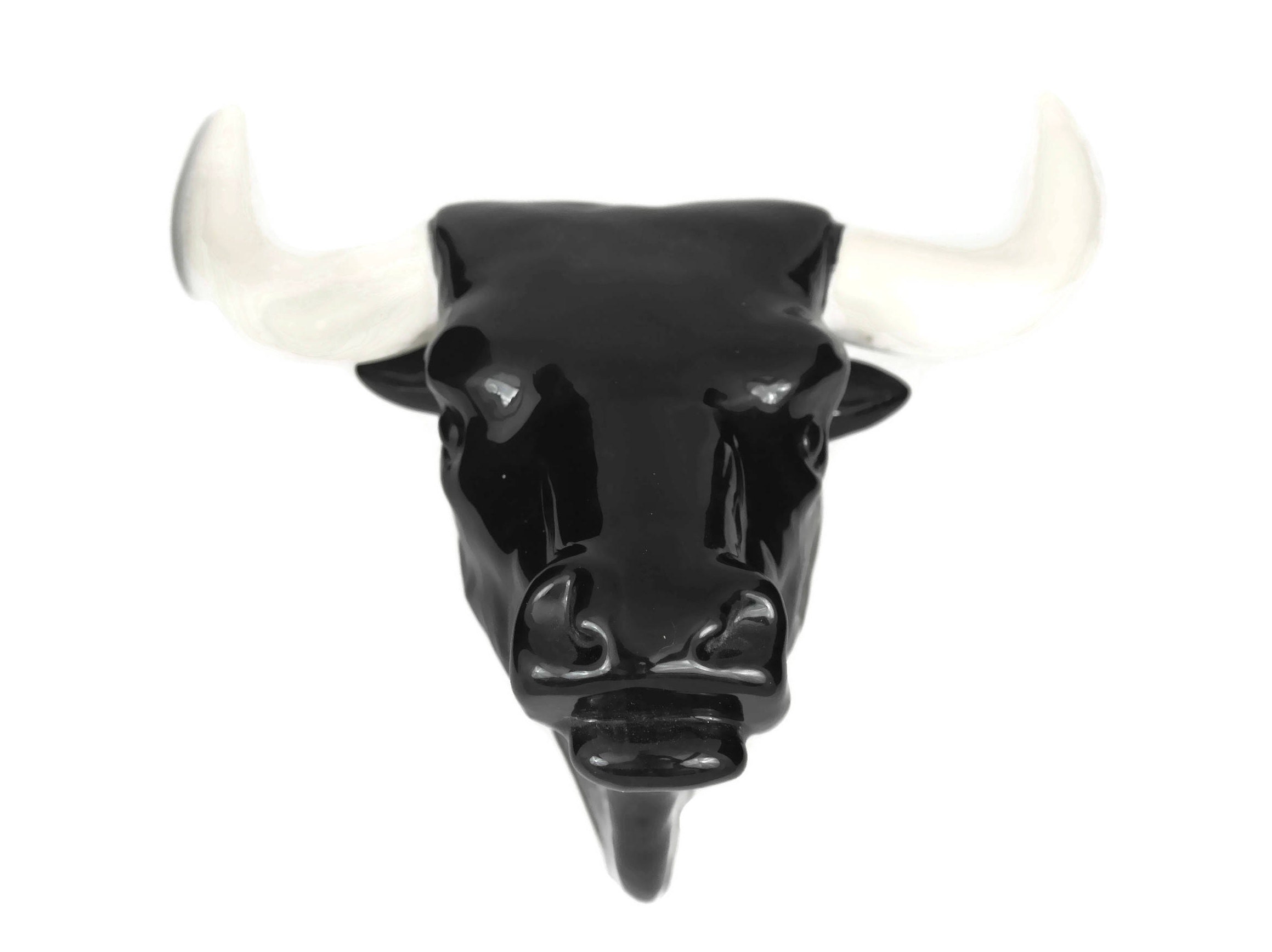 Ceramic Bull Head Trophy. Mid Century Pottery Animal Figure. French Vintage Animal Head Wall Hanging. Black and White Wall Decor. Ceramic Bull Head Trophy. Mid Century Pottery Animal Figure. French Vintage Animal Head Wall Hanging. Black and White Wall Decor.