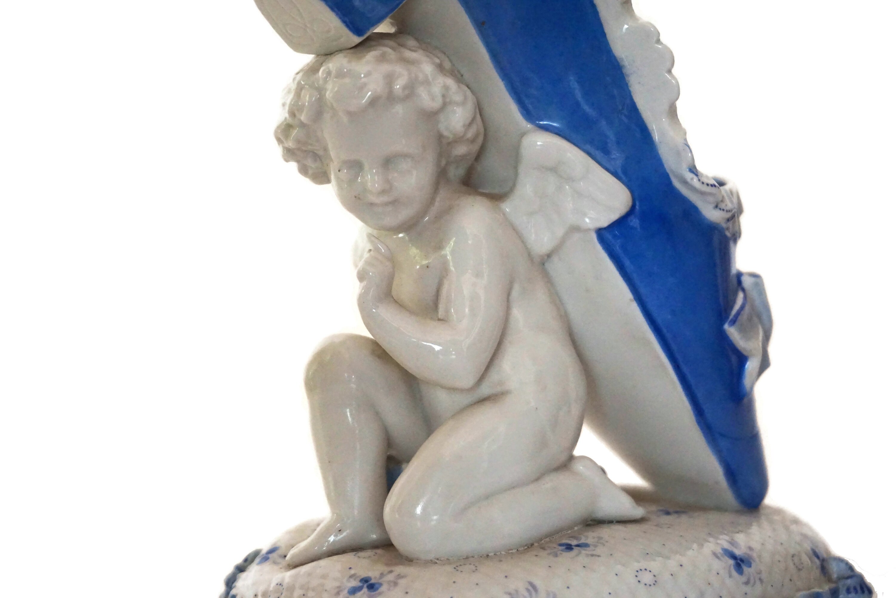 Antique Porcelain Cherub and Shoe Figurine, German Ceramic Putti and
