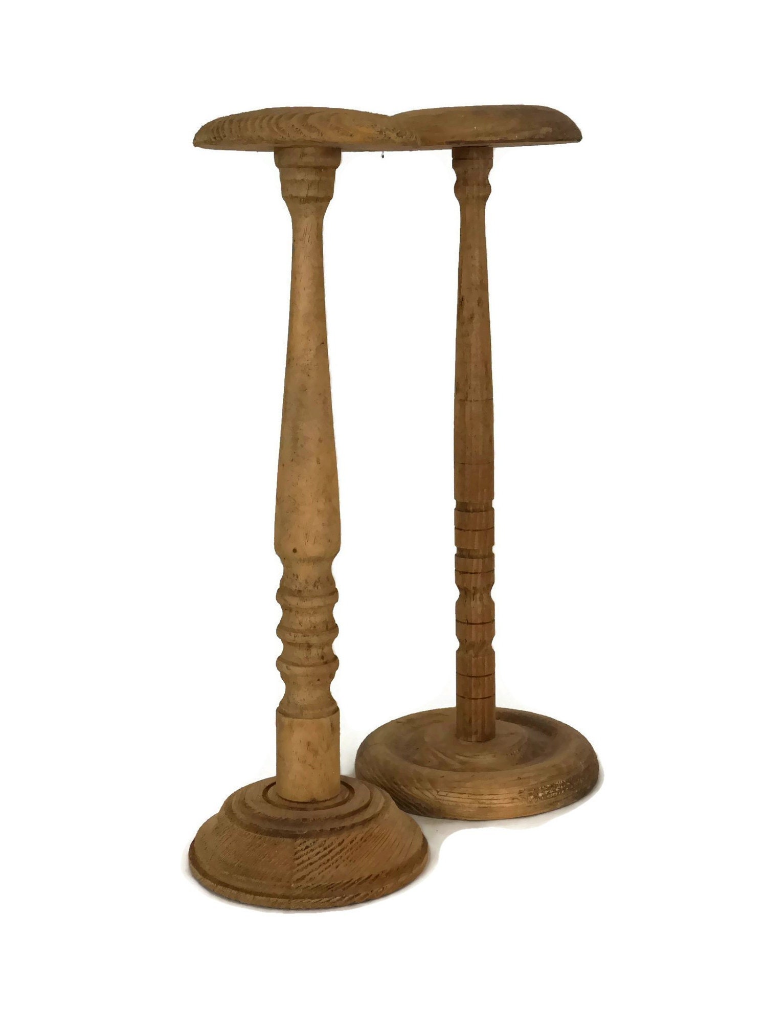 French Vintage Hat Display Stands Set of 2, Vintage Wood Hat Stand