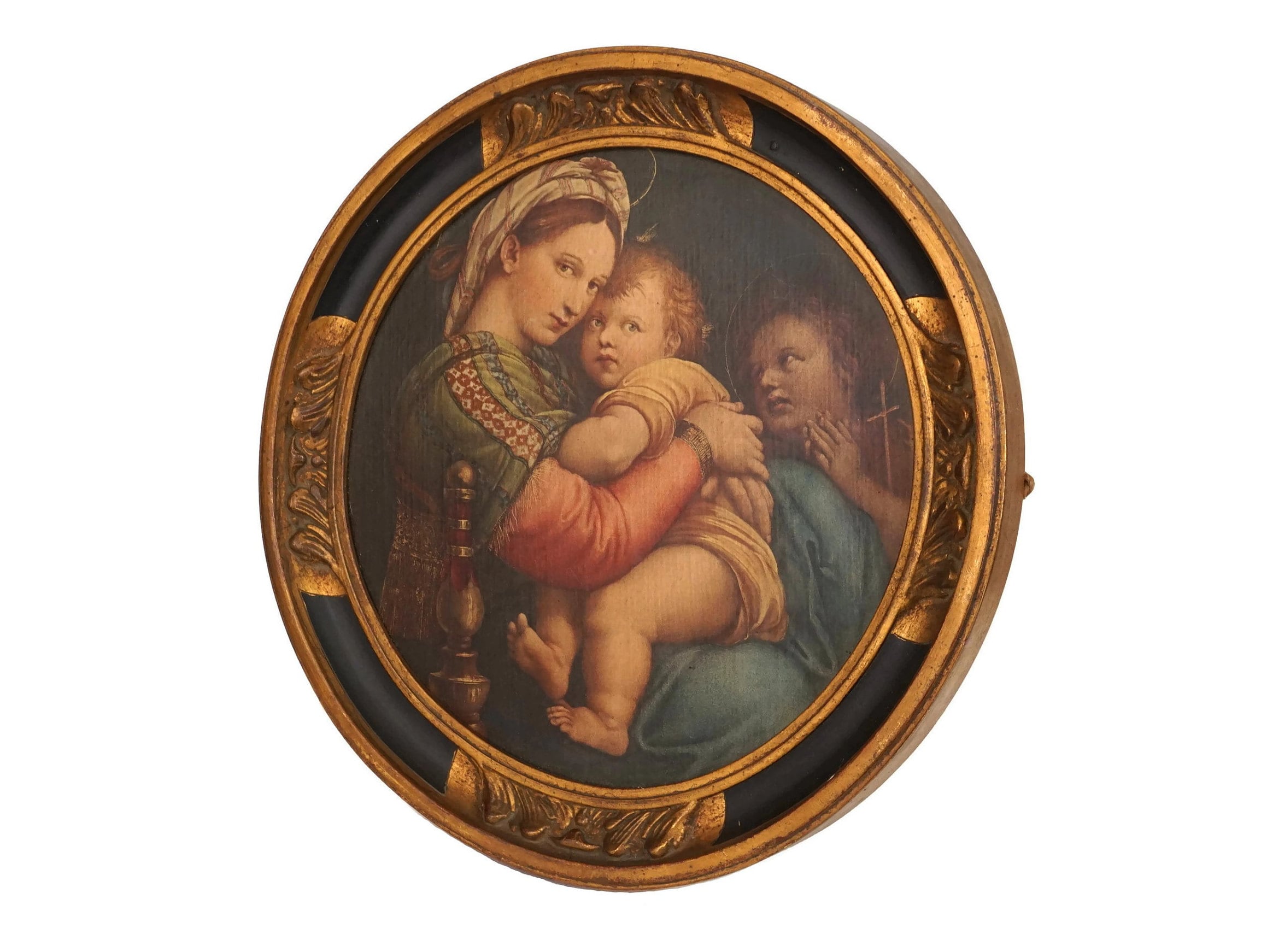 Antique Raphael Madonna of the Chair, Virgin Mary and Child Christ