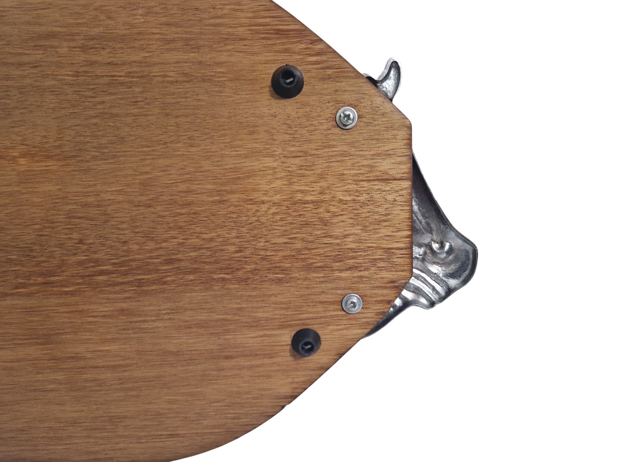 French Meat Carving Board with Metal Bull Head Figure, Vintage Wood and