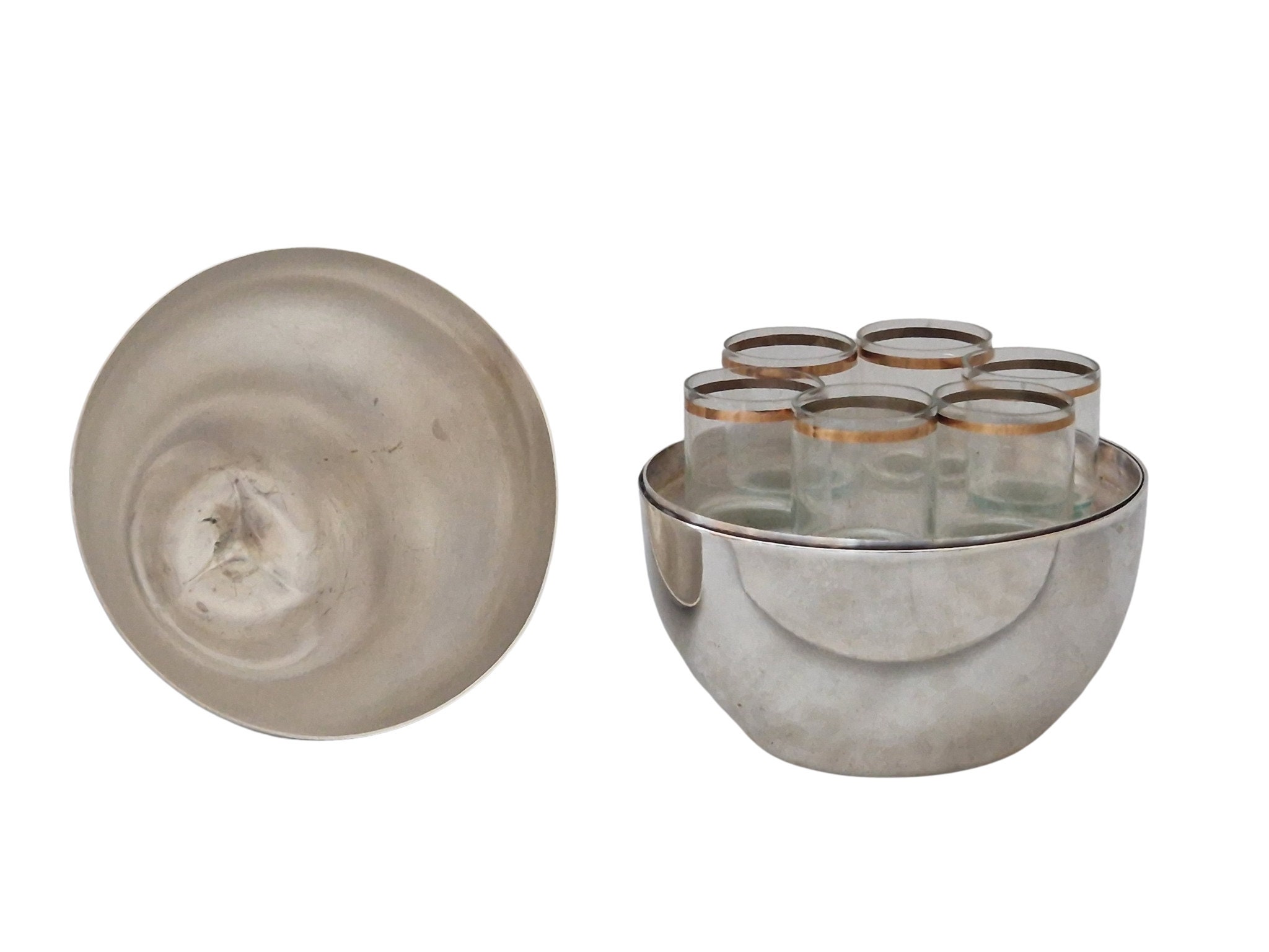 Silver Plated Pear Shot Glass Holder, Retro Vodka Glass Chiller, Set of 6