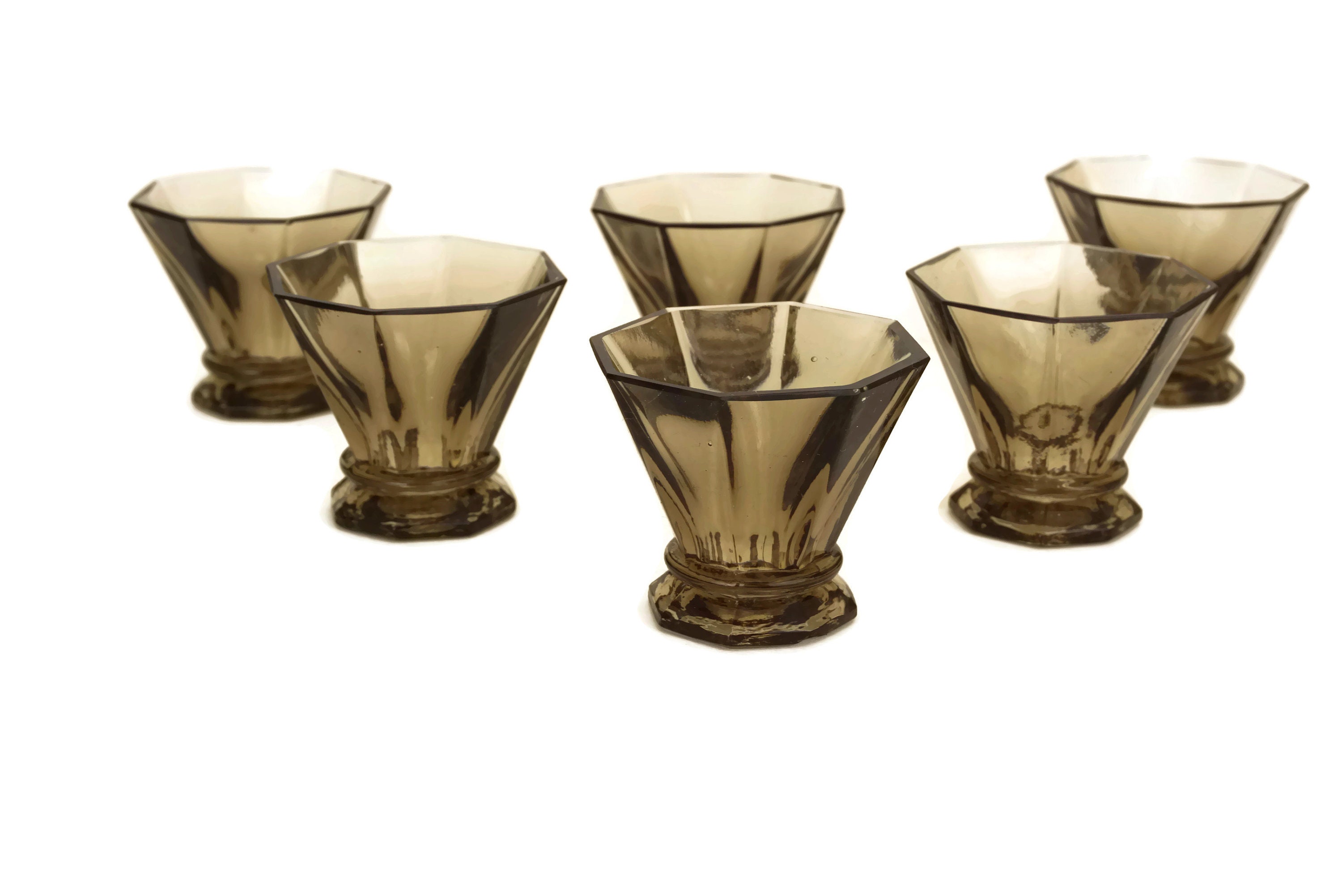 Art Deco Barware Shot Glasses Set in Chrome and Wood Serving Tray