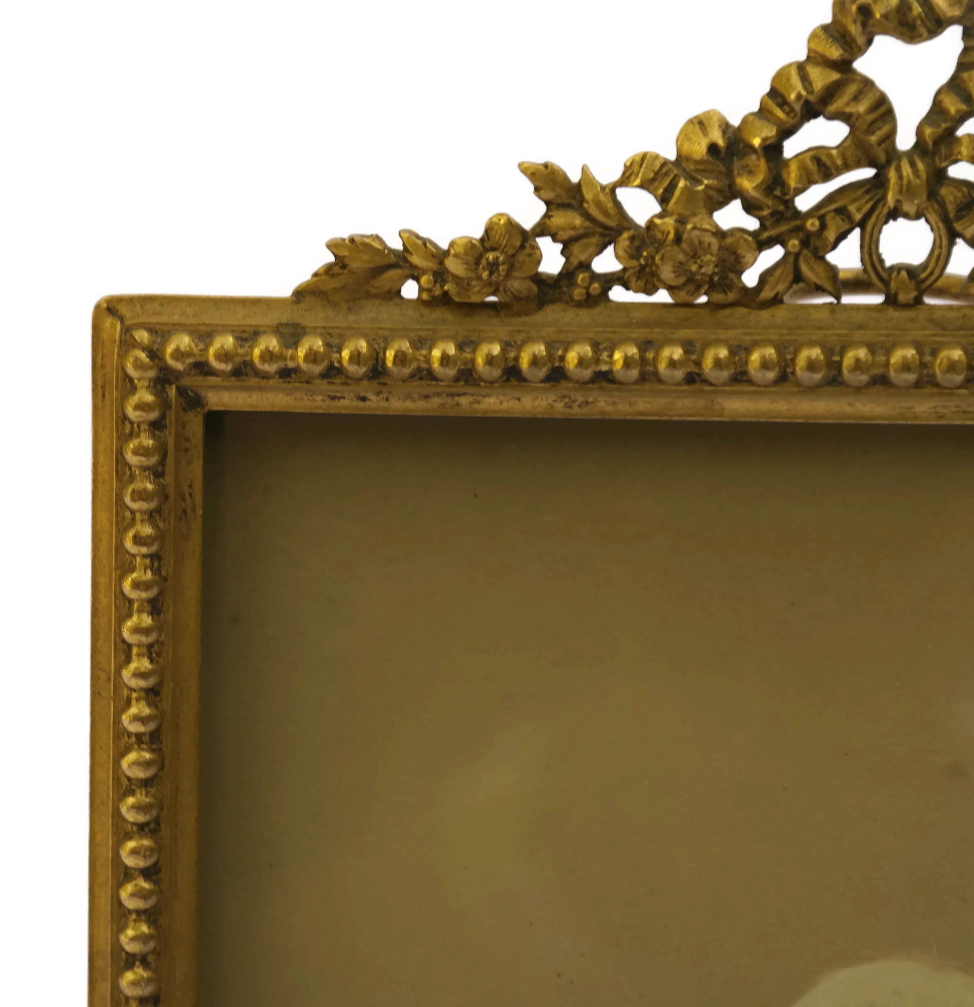 Antique French Ormolu Photo Frame. French Brass Ribbon Picture Frame.
